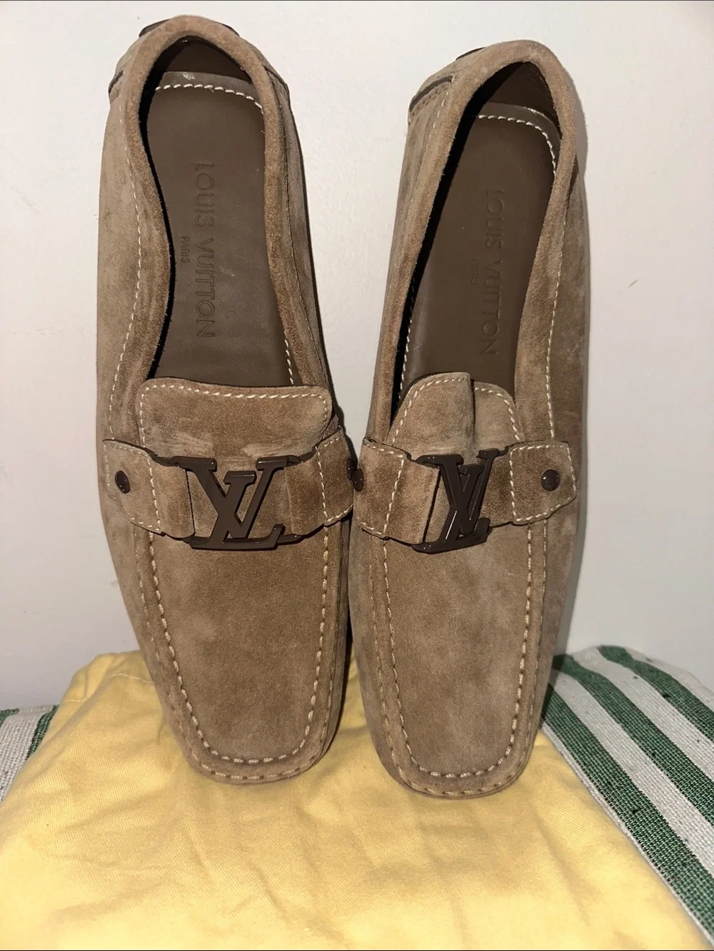 Louis Vuitton Men’s Suede Loafers in Taupe Brown with LV Hardware